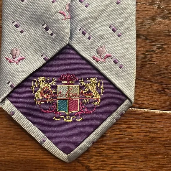 Robert Graham Light Blue Silk Tie with Pink/Purple Floral and Geometric Designs - Picture 3 of 7